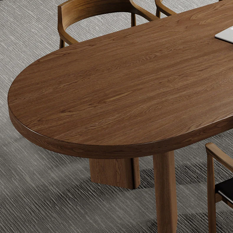 Bureau d'écriture contemporain ovale en bois massif marron de 29 po de hauteur Clearhalo