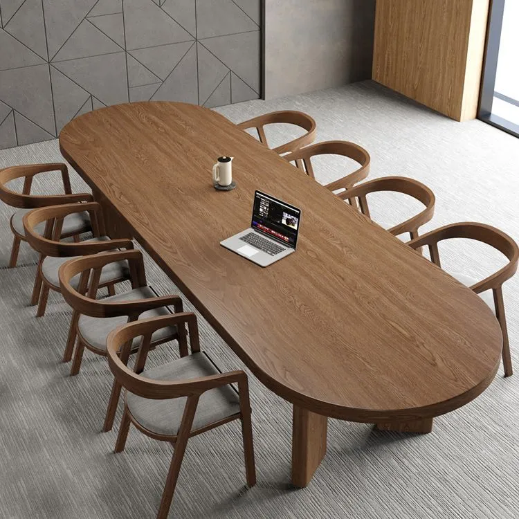 Bureau d'écriture contemporain ovale en bois massif marron de 29 po de hauteur Clearhalo