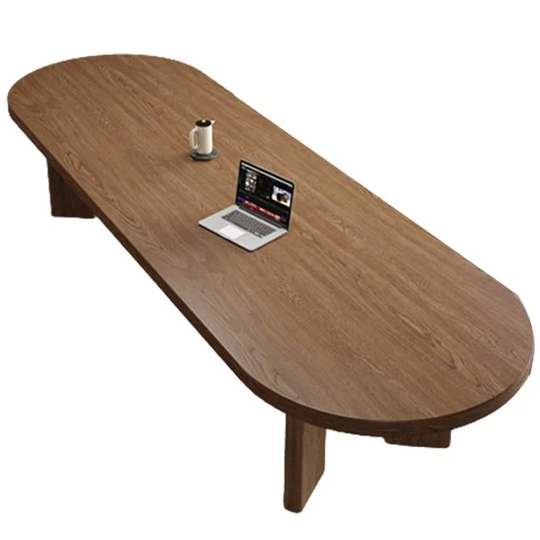 Bureau d'écriture contemporain ovale en bois massif marron de 29 po de hauteur Clearhalo
