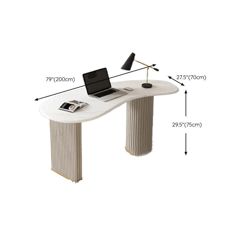 Bureau d'écriture contemporain en pierre de 29,53 po de hauteur, bureau blanc Clearhalo