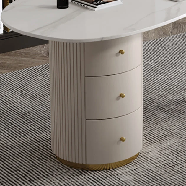 Bureau d'écriture contemporain en pierre de 29,53 po de hauteur, bureau blanc Clearhalo