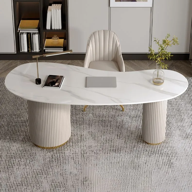 Bureau d'écriture contemporain en pierre de 29,53 po de hauteur, bureau blanc Clearhalo