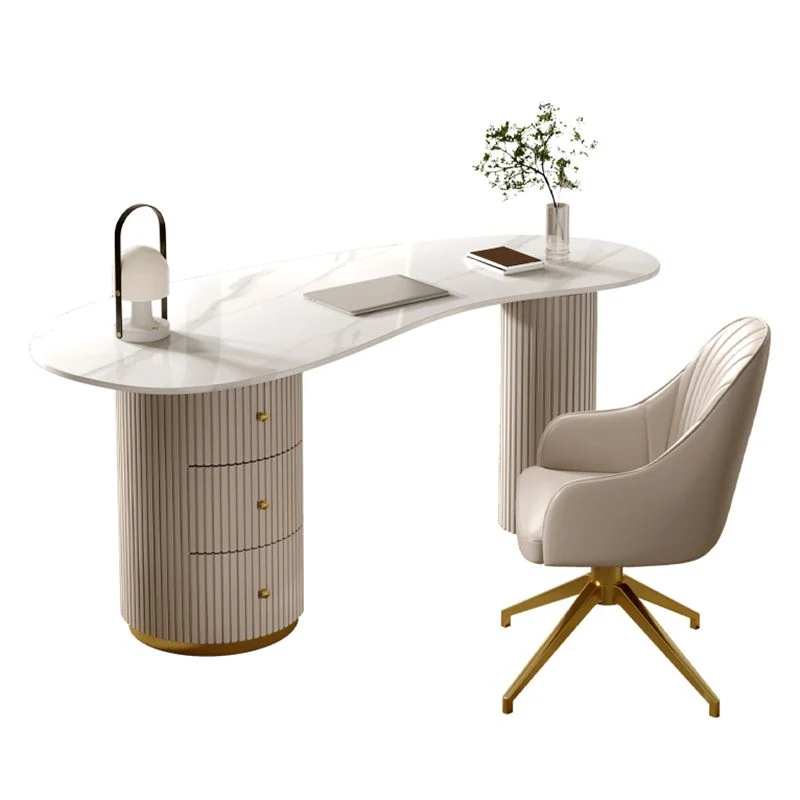 Bureau d'écriture contemporain en pierre de 29,53 po de hauteur avec 3 tiroirs Clearhalo