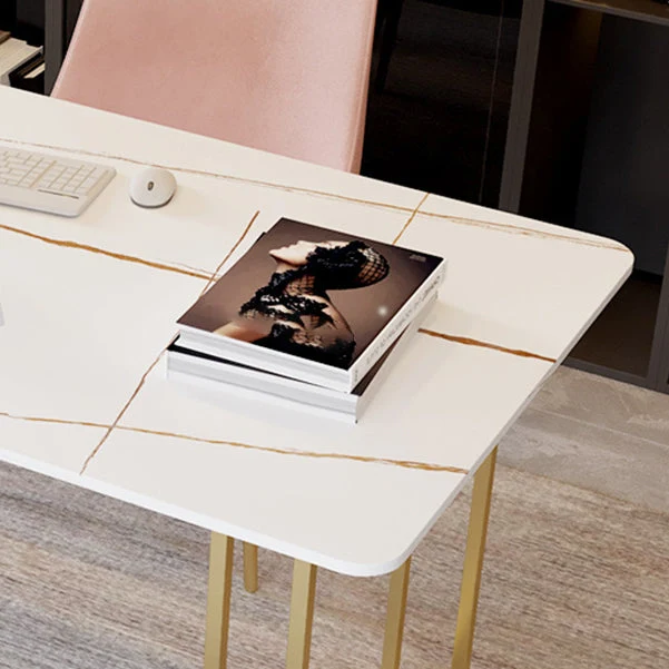Bureau d'écriture contemporain en pierre de 29,53 pouces de large avec 1 étagère Clearhalo