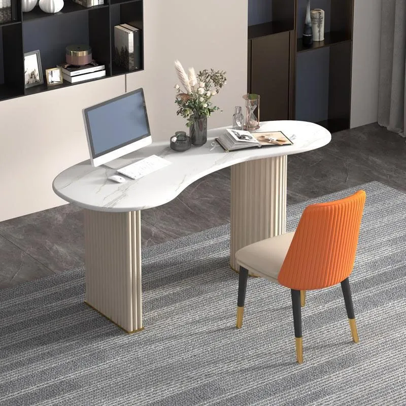 Bureau d'écriture contemporain en pierre, bureau blanc de 29,53 pouces de haut Clearhalo