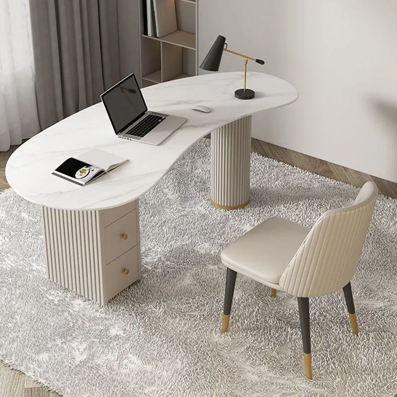 Bureau d'écriture contemporain en pierre, bureau de chambre à coucher en blanc avec tiroirs Clearhalo