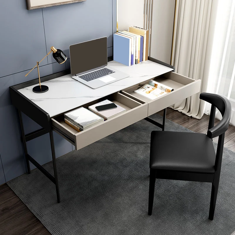 Bureau d'écriture contemporain en pierre, bureau de chambre à coucher avec pieds noirs Clearhalo