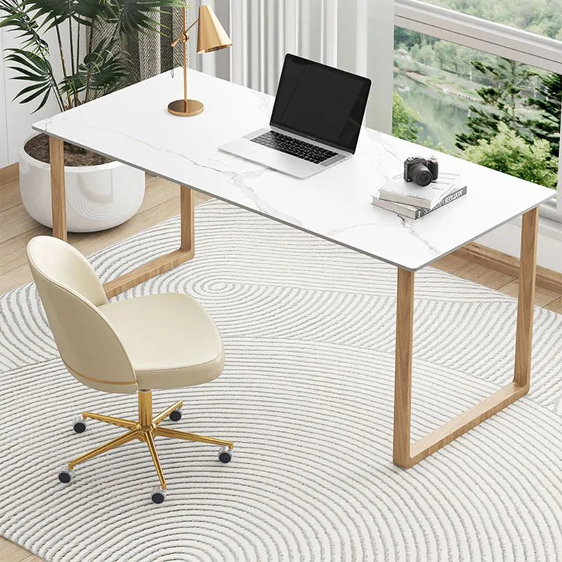 Bureau d'écriture contemporain en pierre, bureau rectangulaire avec traîneau de 29,52 po de hauteur pour la maison Clearhalo