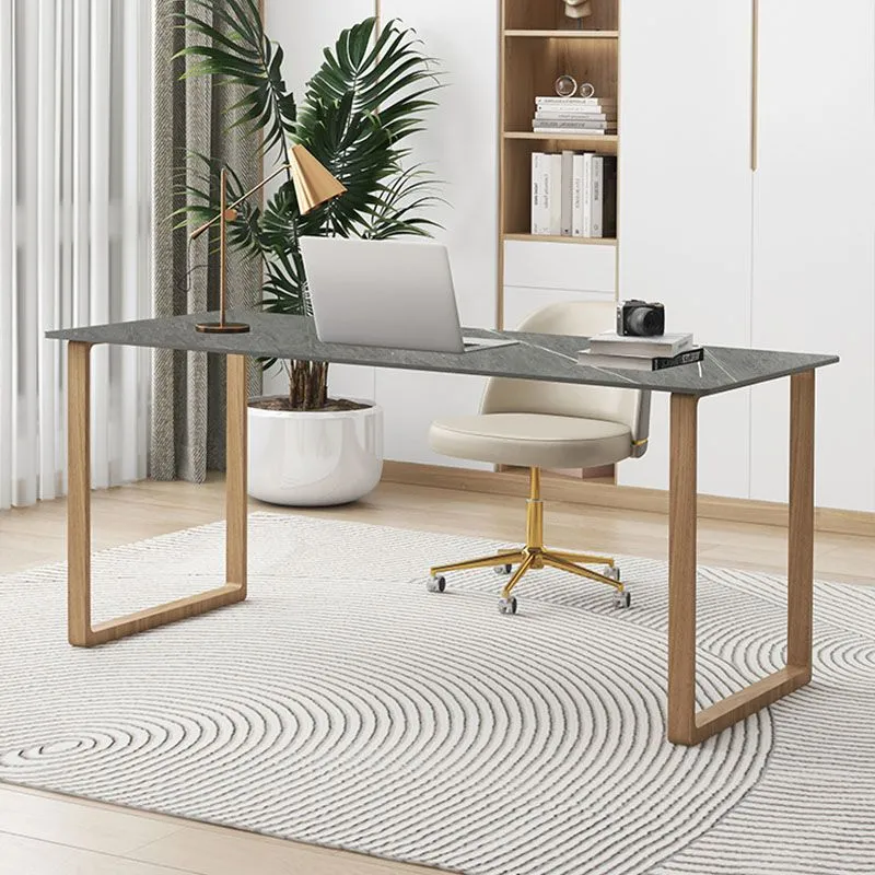 Bureau d'écriture contemporain en pierre, bureau rectangulaire avec traîneau de 29,52 po de hauteur pour la maison Clearhalo