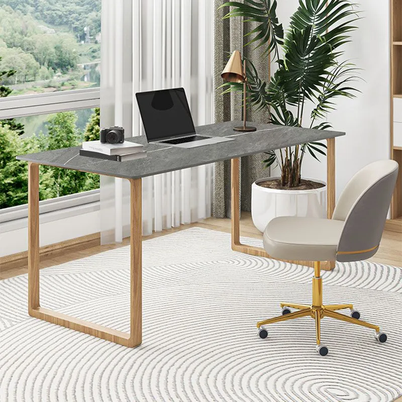 Bureau d'écriture contemporain en pierre, bureau rectangulaire avec traîneau de 29,52 po de hauteur pour la maison Clearhalo