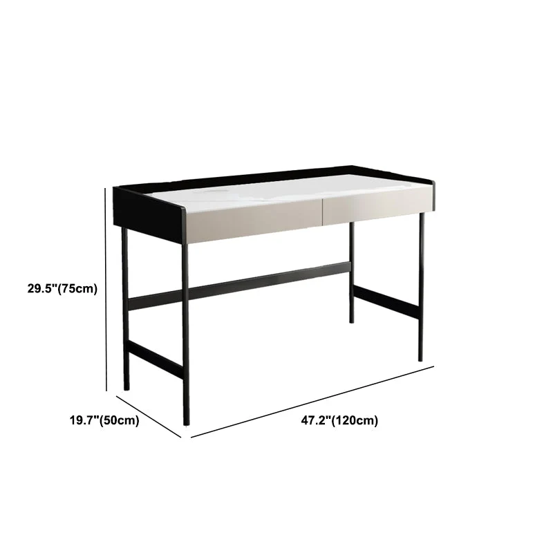 Bureau d'écriture contemporain en pierre, bureau rectangulaire avec 2 tiroirs Clearhalo