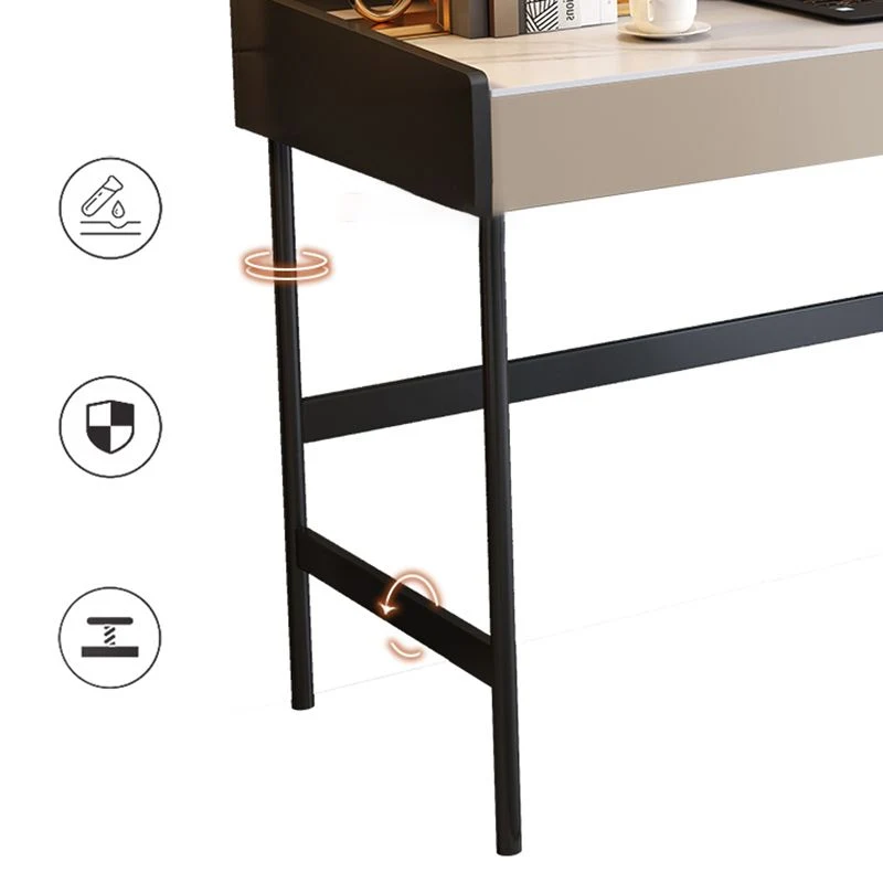 Bureau d'écriture contemporain en pierre, bureau rectangulaire avec 2 tiroirs Clearhalo