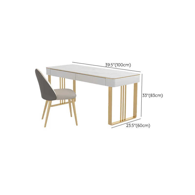Bureau d'écriture contemporain en pierre, bureau rectangulaire avec 2 tiroirs Clearhalo
