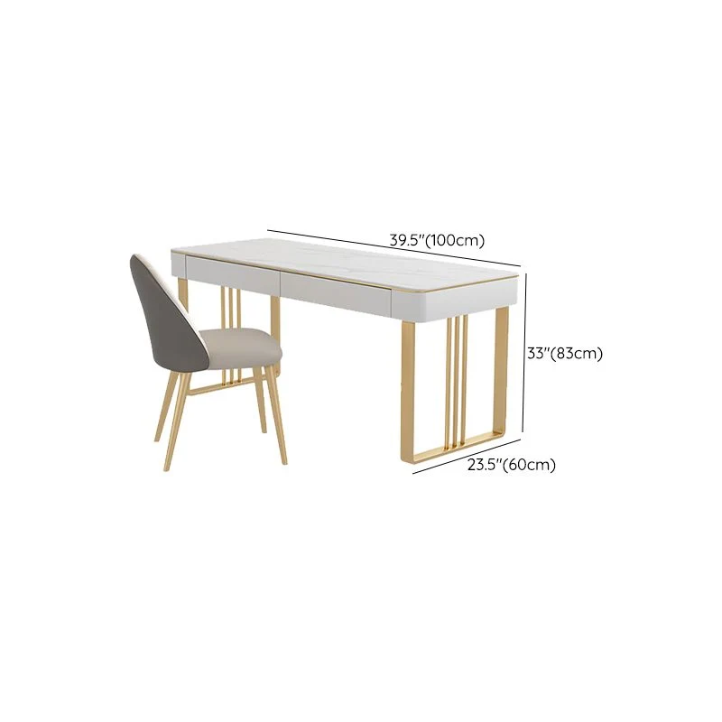 Bureau d'écriture contemporain en pierre, bureau rectangulaire avec 2 tiroirs Clearhalo