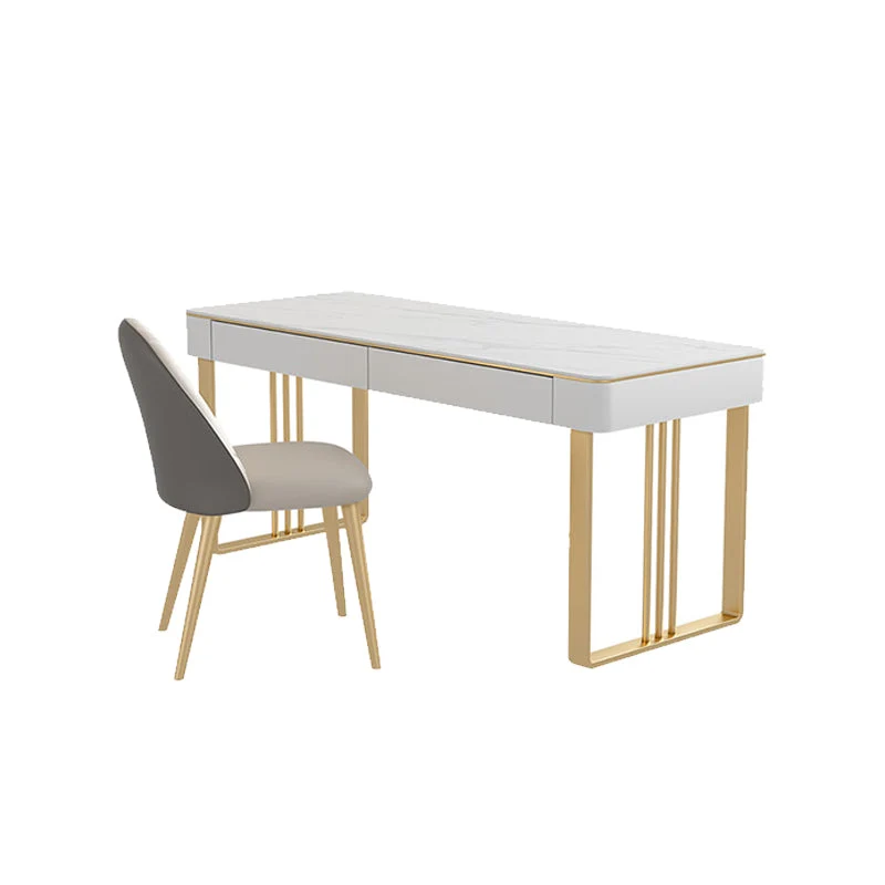 Bureau d'écriture contemporain en pierre, bureau rectangulaire avec 2 tiroirs Clearhalo