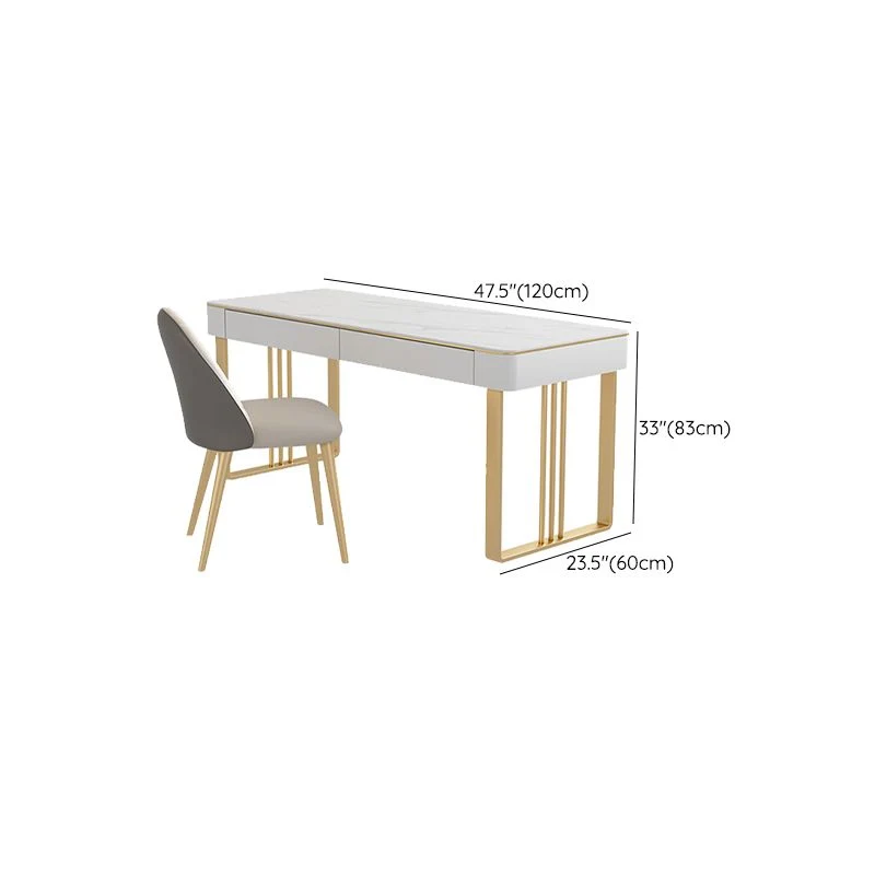 Bureau d'écriture contemporain en pierre, bureau rectangulaire avec 2 tiroirs Clearhalo