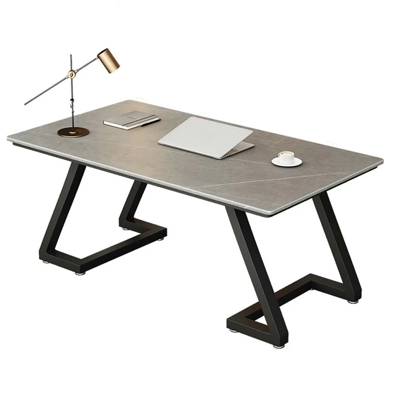 Bureau d'écriture contemporain en pierre grise, bureau rectangulaire avec traîneau pour la maison Clearhalo