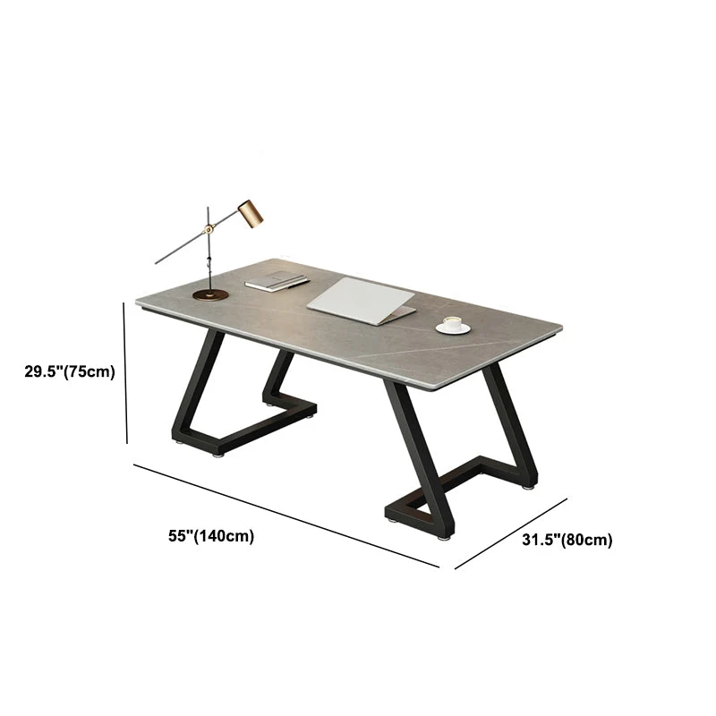 Bureau d'écriture contemporain en pierre grise, bureau rectangulaire avec traîneau pour la maison Clearhalo