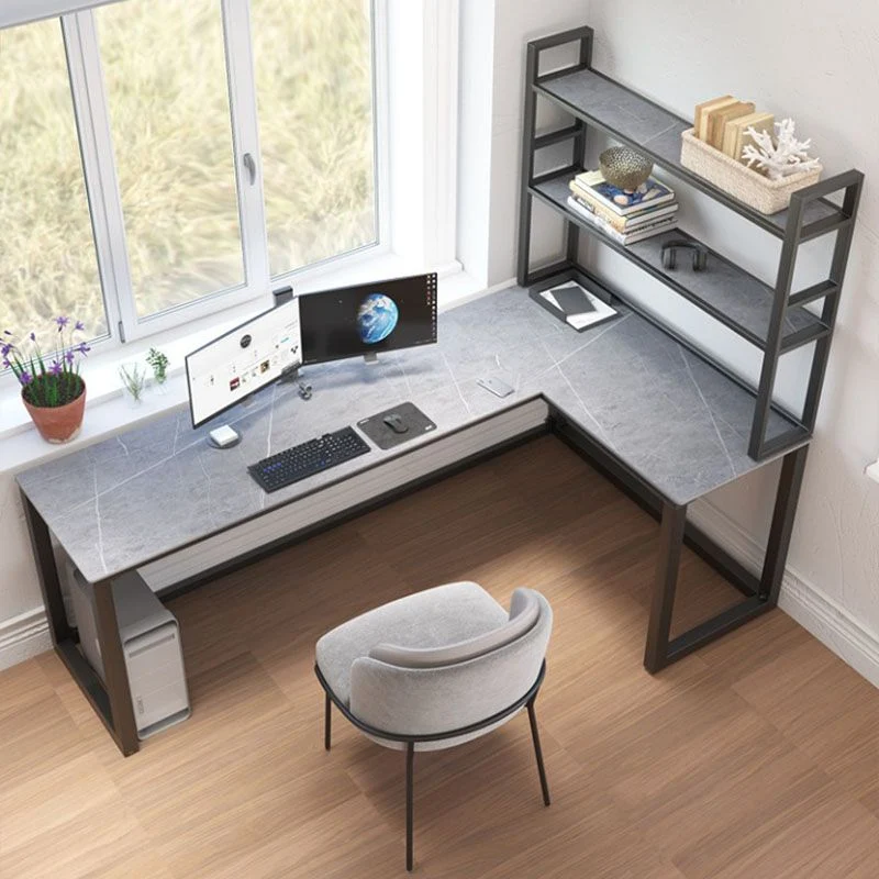 Bureau d'écriture contemporain en pierre grise, bureau en forme de L pour la maison Clearhalo