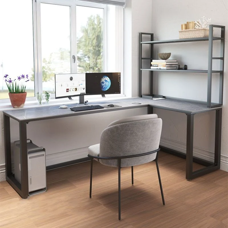 Bureau d'écriture contemporain en pierre grise, bureau en forme de L pour la maison Clearhalo