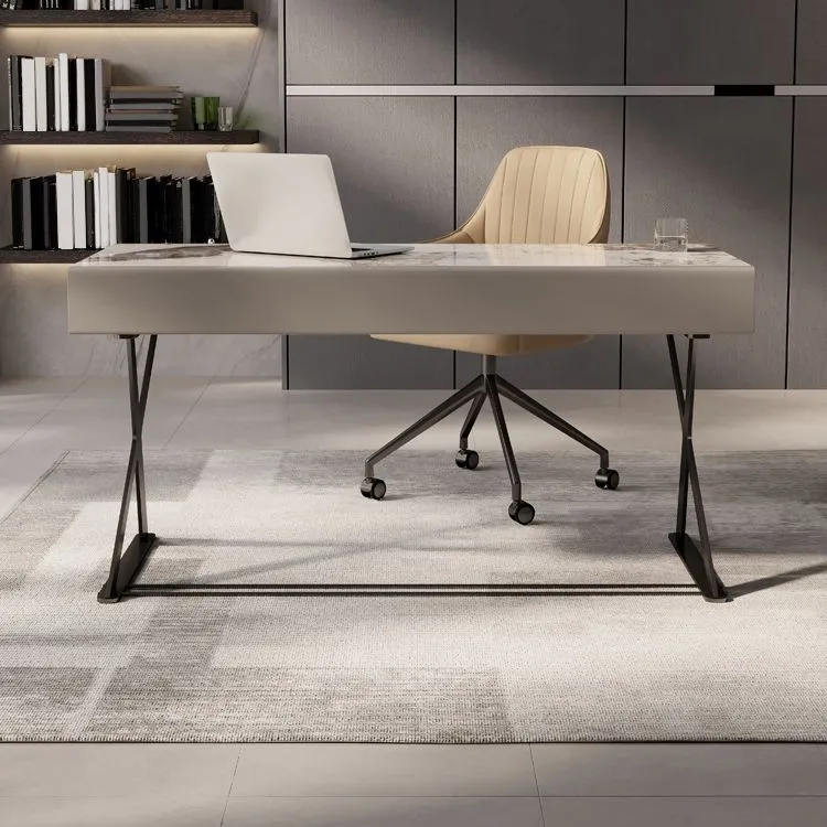 Bureau d'écriture contemporain en pierre pour chambre à coucher, bureau en blanc avec pieds Clearhalo