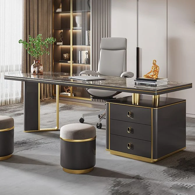 Bureau d'écriture contemporain en pierre à 3 tiroirs de 29,53 po de hauteur Clearhalo