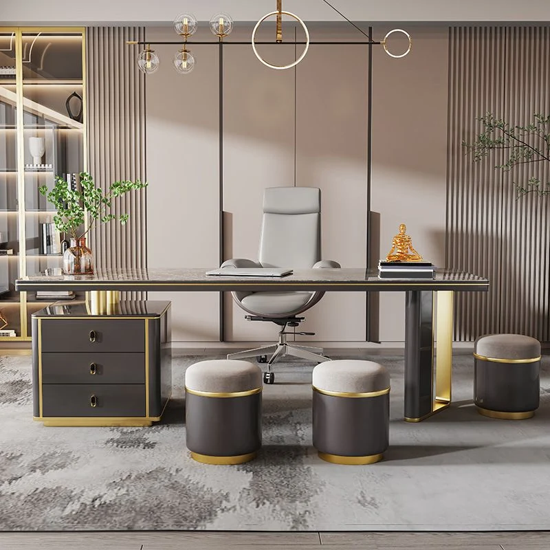 Bureau d'écriture contemporain en pierre à 3 tiroirs de 29,53 po de hauteur Clearhalo