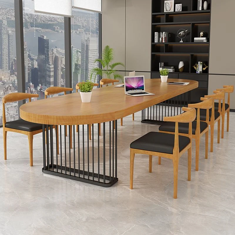 Bureau d'écriture contemporain en pin, bureau ovale en bois massif marron Clearhalo