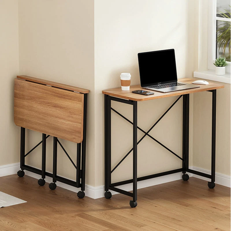Bureau d'écriture contemporain pliant pour la maison, bureau rectangulaire de 29,5 po de hauteur avec roulettes Clearhalo