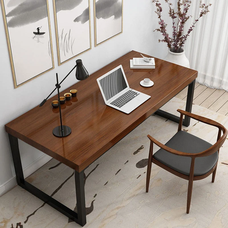 Bureau d'écriture contemporain rectangulaire avec plateau en bois de pin et base luge noire Clearhalo