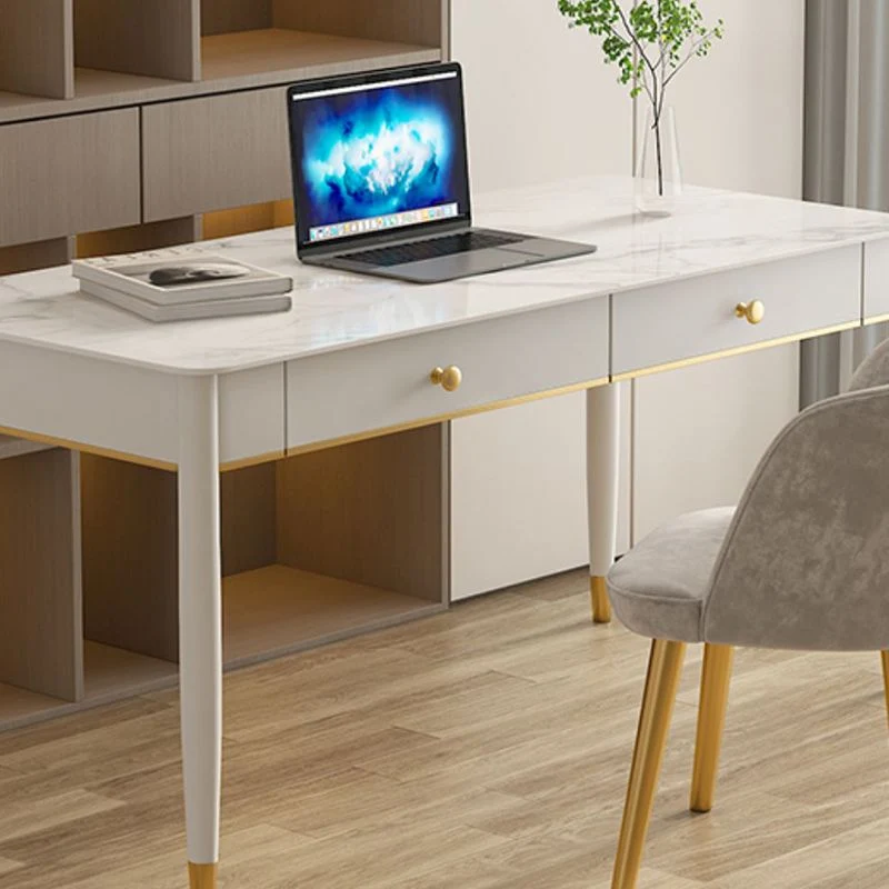 Bureau d'écriture contemporain rectangulaire en pierre avec 1/2 tiroirs Clearhalo