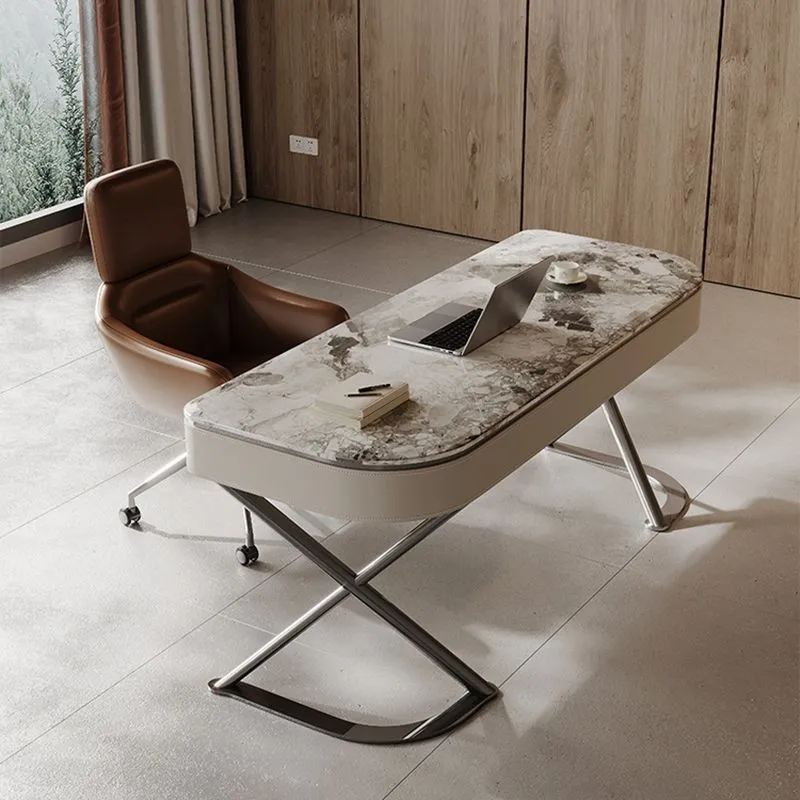 Bureau d'écriture contemporain à 2 tiroirs en pierre de l 27,56 po Clearhalo