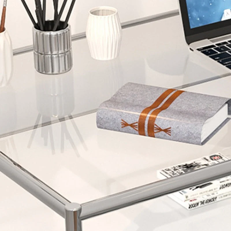 Bureau d'écriture contemporain en verre Bureau rectangulaire avec étagère Clearhalo