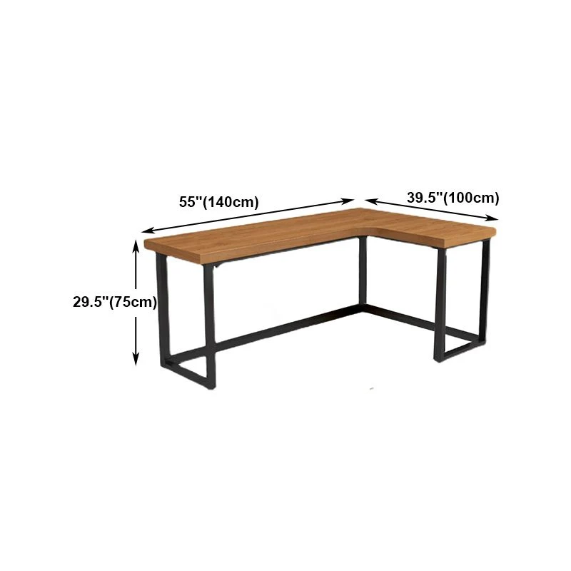Bureau d'écriture d'angle contemporain marron, bureau en bois de pin, bureau noir en forme de H Clearhalo