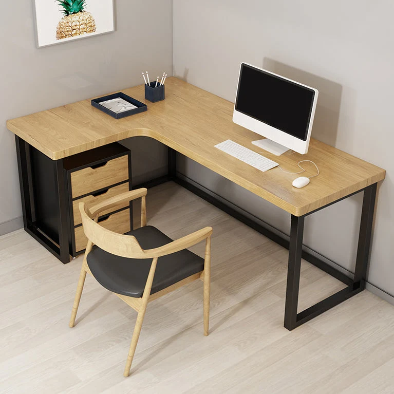 Bureau d'écriture à domicile en forme de L, bureau en bois massif de Style industriel sans armoire Clearhalo