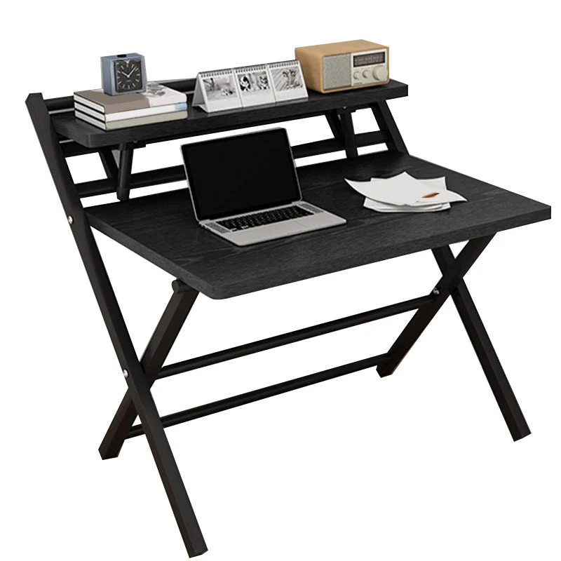 Bureau d'écriture à domicile pliant rectangulaire, bureau à base en acier avec tréteaux Clearhalo