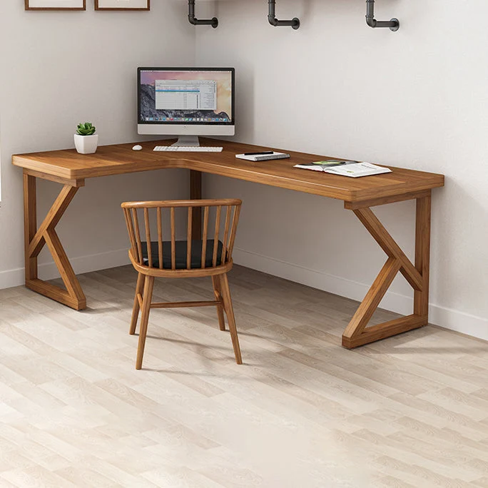 Bureau d'écriture en forme de L en bois massif, bureau de réunion moderne pour le bureau Clearhalo