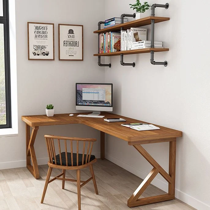 Bureau d'écriture en forme de L en bois massif, bureau de réunion moderne pour le bureau Clearhalo