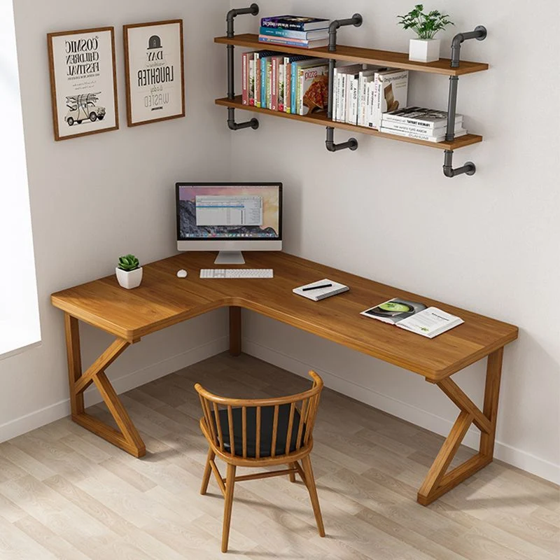 Bureau d'écriture en forme de L en bois massif, bureau de réunion moderne pour le bureau Clearhalo