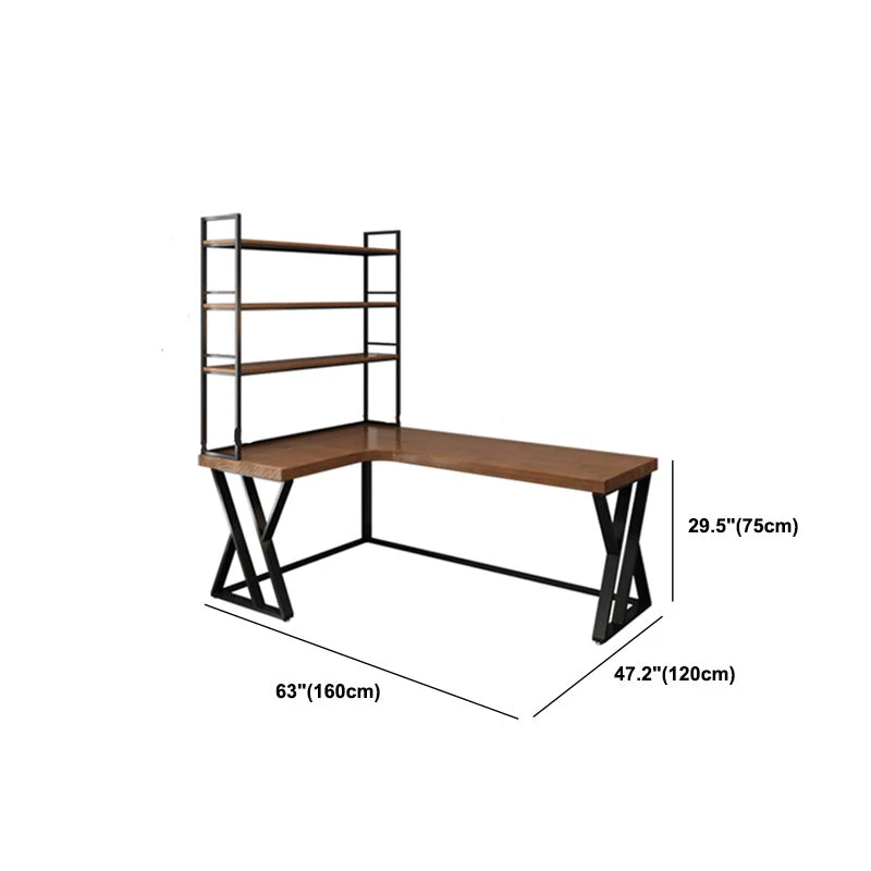 Bureau d'écriture en forme de L en bois massif, bureau moderne avec étagère Clearhalo