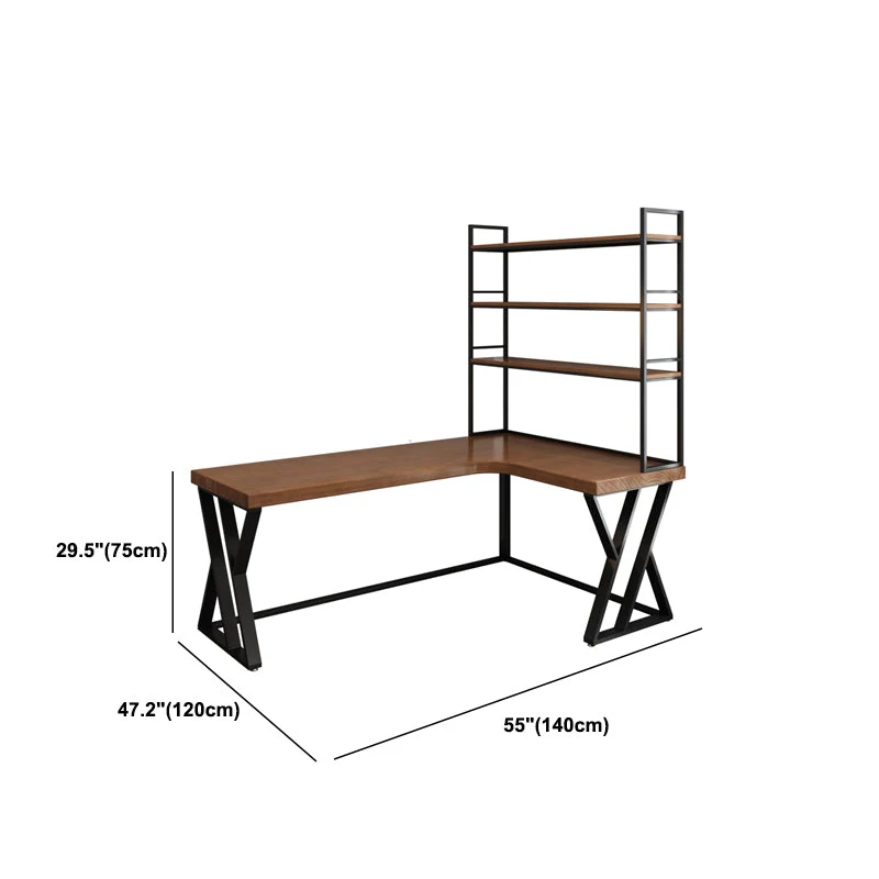 Bureau d'écriture en forme de L en bois massif, bureau moderne avec étagère Clearhalo