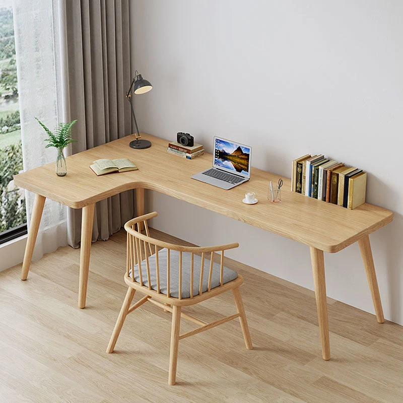 Bureau d'écriture en forme de L en bois massif, table d'ordinateur portable moderne et contemporaine Clearhalo