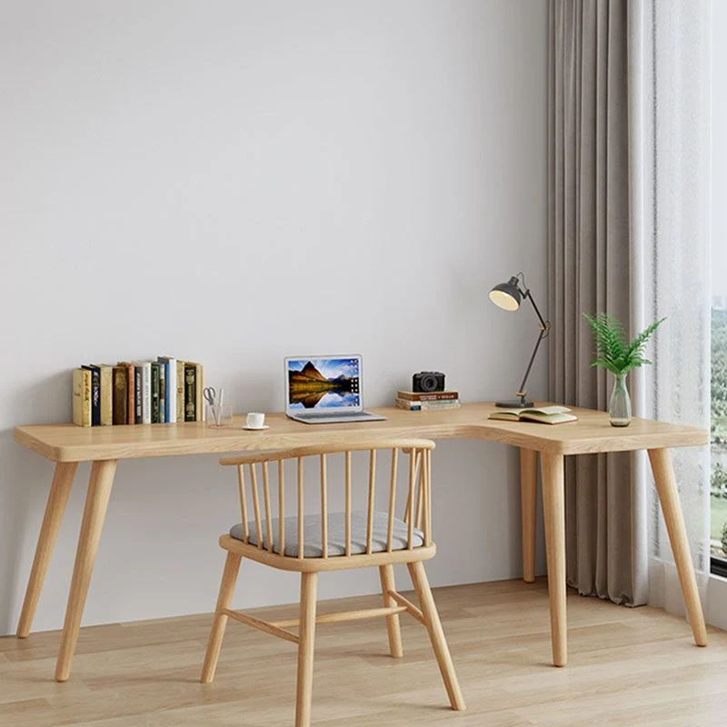 Bureau d'écriture en forme de L en bois massif, table d'ordinateur portable moderne et contemporaine Clearhalo