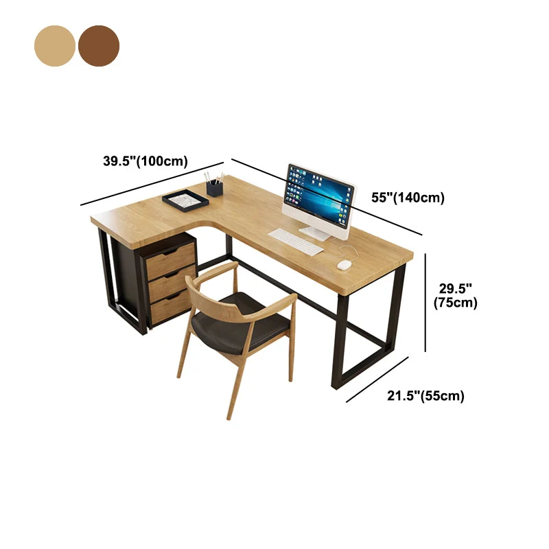 Bureau d'écriture en forme de L, bureau en bois massif de style industriel Clearhalo