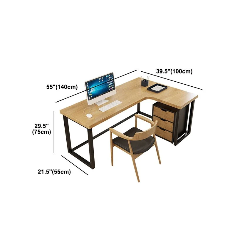 Bureau d'écriture en forme de L, bureau en bois massif de style industriel Clearhalo