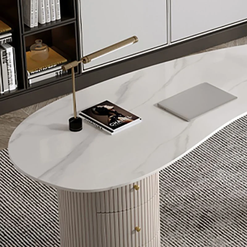 Bureau d'écriture de forme irrégulière, bureau blanc avec 3 tiroirs Clearhalo