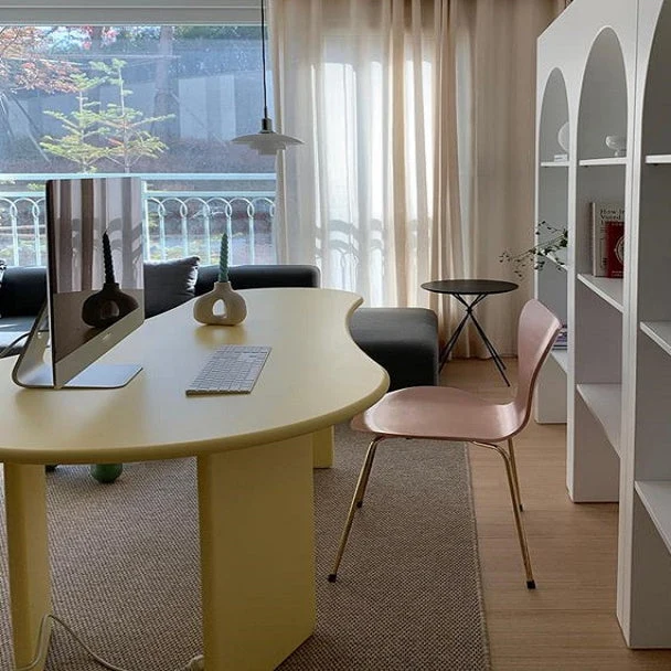 Bureau d'écriture de forme non conventionnelle, bureau de réunion moderne en bois massif pour le bureau Clearhalo