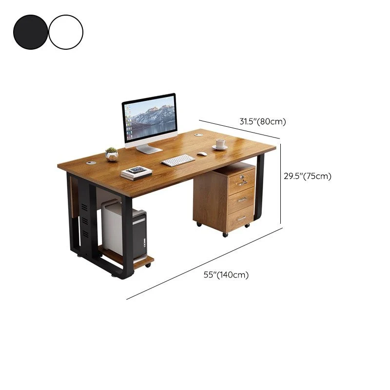 Bureau d'écriture de forme rectangulaire en bois contemporain avec 2 pieds marron Clearhalo