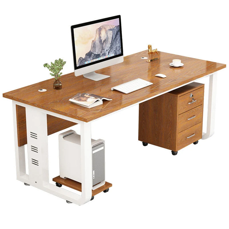 Bureau d'écriture de forme rectangulaire en bois contemporain avec 2 pieds marron Clearhalo