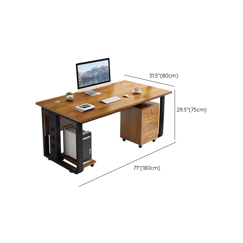 Bureau d'écriture de forme rectangulaire en bois contemporain avec 2 pieds marron Clearhalo